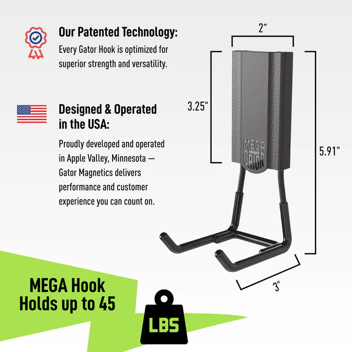 MEGA 3 In. Black Open Magnetic Hook, 45 Lb. Capacity