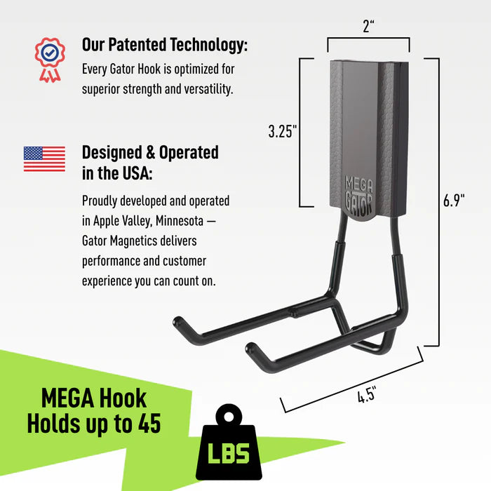 MEGA 4.5 In. Black Open Magnetic Hook, 45 Lb. Capacity