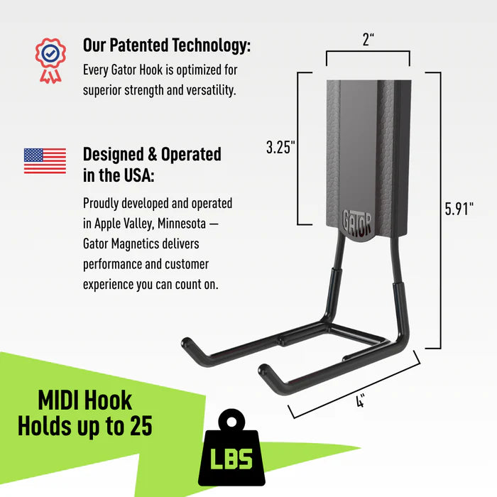 MIDI 4 In. Black Open Magnetic Hook, 25 Lb. Capacity