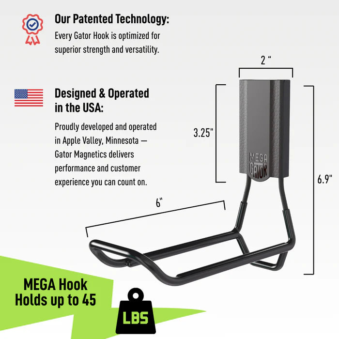 MEGA 6 In. Black Closed Magnetic Hook, 45 Lb. Capacity