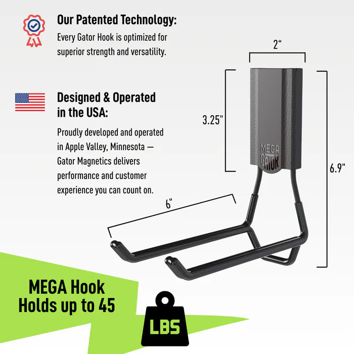 MEGA 6 In. Black Open Magnetic Hook, 45 Lb. Capacity
