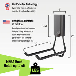 MEGA 6 In. Black Open Magnetic Hook, 45 Lb. Capacity