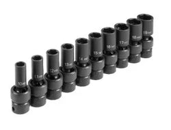 Grey Pneumatic 1210UMSD 10-Piece 3/8" Drive Metric Semi-Deep Universal Impact Socket Set