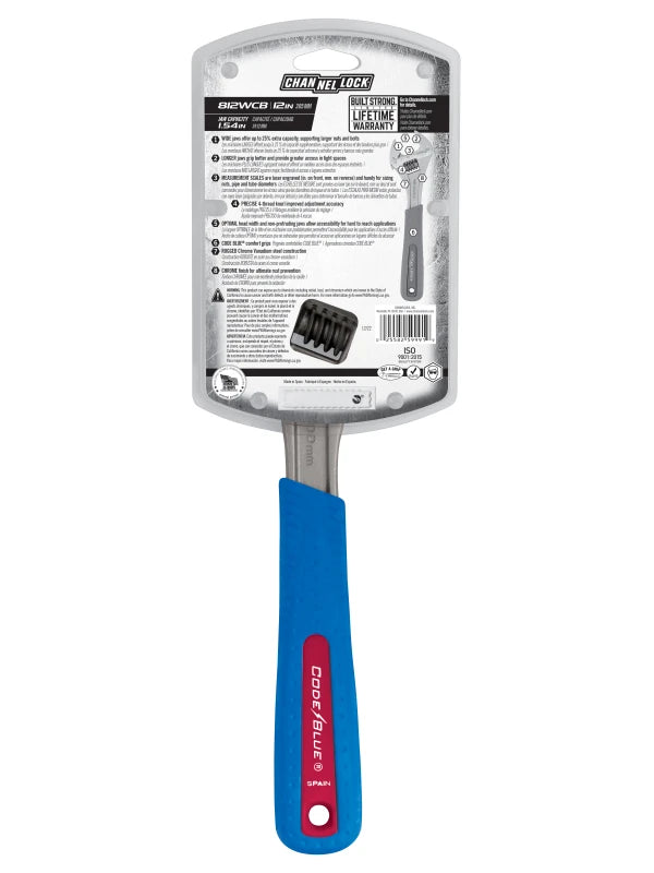 CHANNELLOCK 12" CODE BLUE Wide Adjustable Wrench