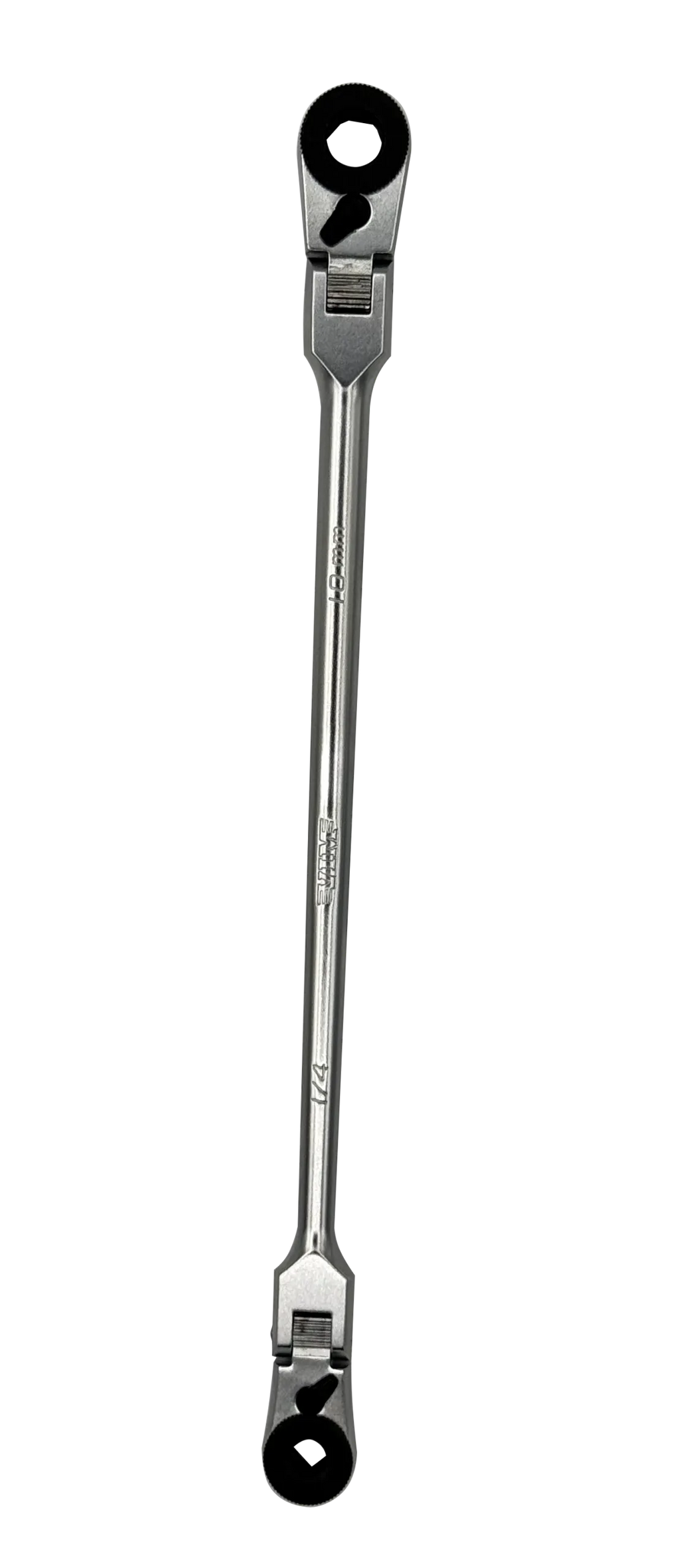1/4’’ X 10MM DOUBLE INDEXING FLEX HEAD BIT RATCHET, 10’’ OAL, INCLUDES 1/4’’ & 3/8’’ SQ. DR. ADAPTERS