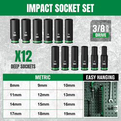 SK 12-Piece 3/8" Drive Deep Metric Impact Socket Set