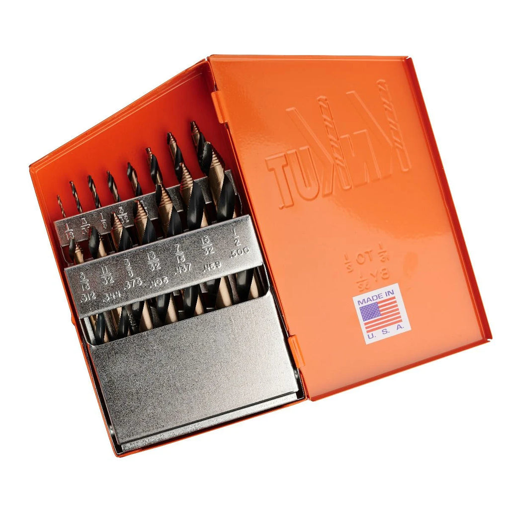KnKut 15 Piece Mechanics Length Step Point Drill Bit Set 1/16"-1/2" by 32nds