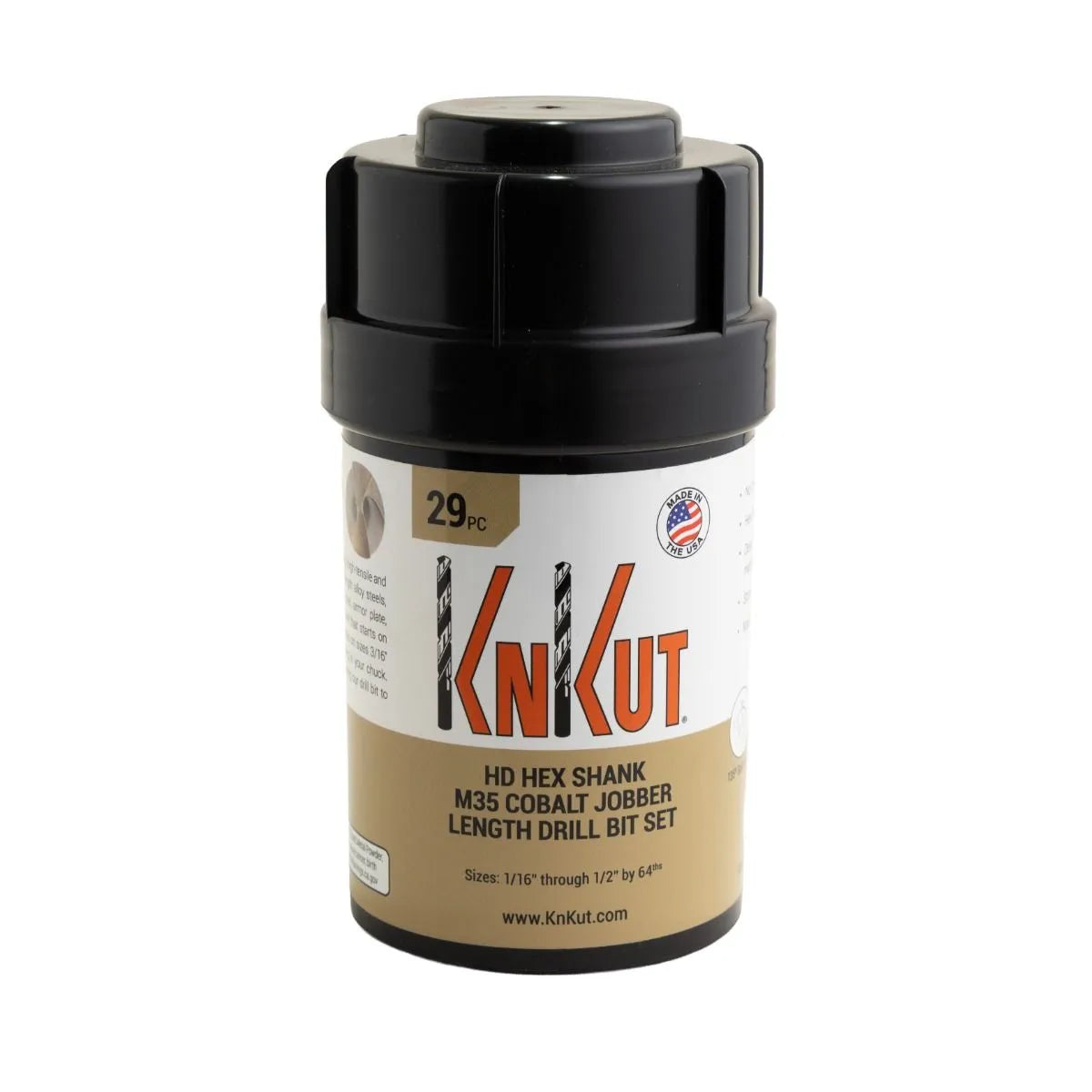 KnKut 29 Piece Drill Buddy HD Hex Shank M35 Cobalt Jobber Length Drill Bit Set 1/16"-1/2" by 64ths