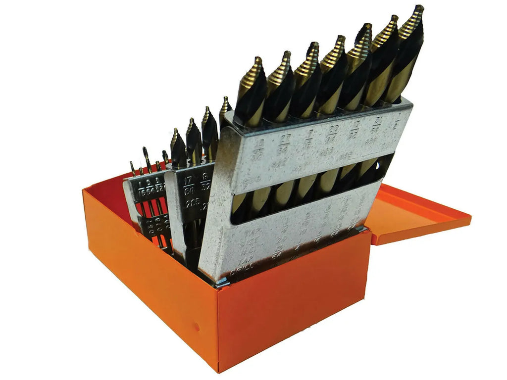 KnKut 29 Piece Mechanics Length Step Point Drill Bit Set 1/16"-1/2" by 64ths