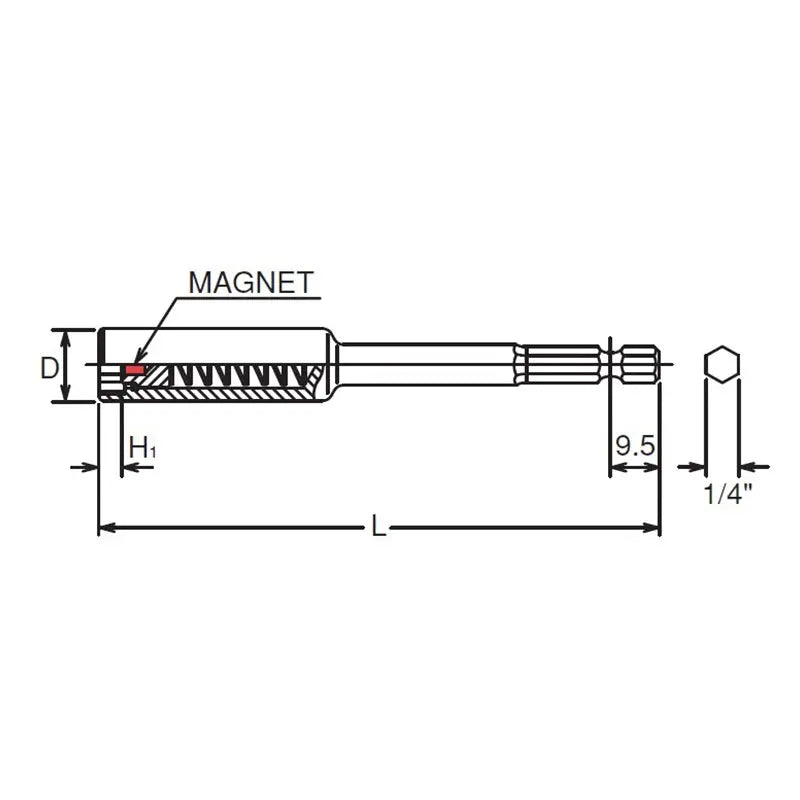 1/4 Hex Dr. Nut Setter  10mm 6 point Length 150mm Slide Magnet