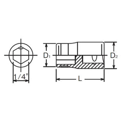 1/4 Sq. Dr. Adaptor  1/4 For 1/4H Bit Length 22.5mm