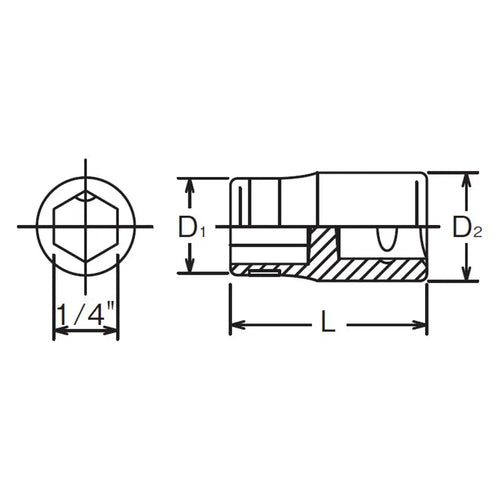 1/4 Sq. Dr. Adaptor  1/4 For 1/4H Bit Length 22.5mm