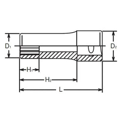 1/4 Sq. Dr. Socket  1/8 6 point Length 50mm