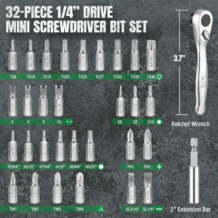 SK 32-Piece 1/4" Drive Micro Ratcheting Bit Set