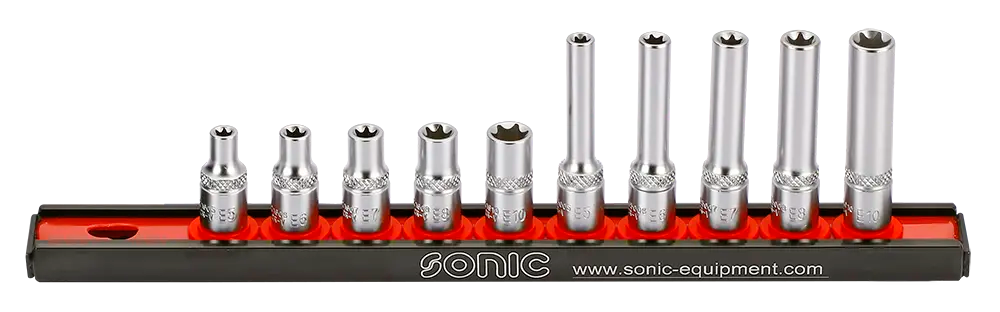 TX-E Socket Set on Rail, 1/4", 10pcs