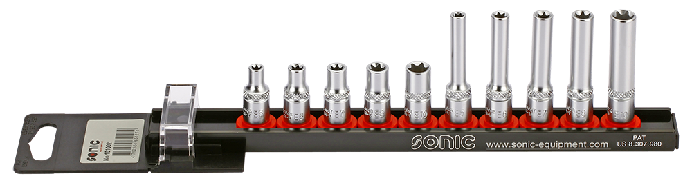TX-E Socket Set on Rail, 1/4", 10pcs