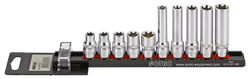 TX-E Socket Set on rail, 3/8", 10pcs