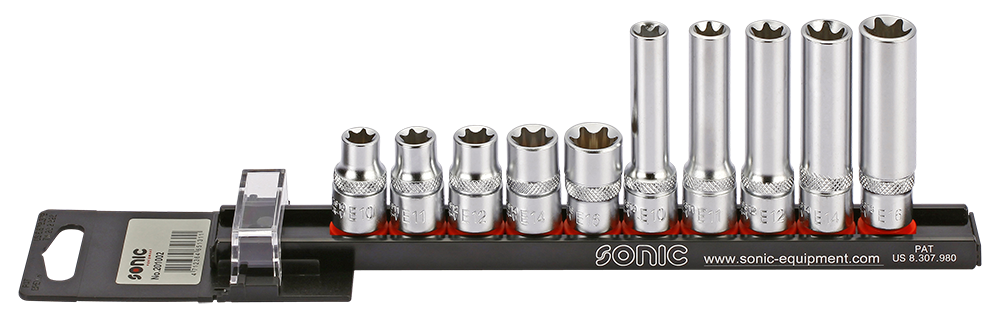 TX-E Socket Set on rail, 3/8", 10pcs