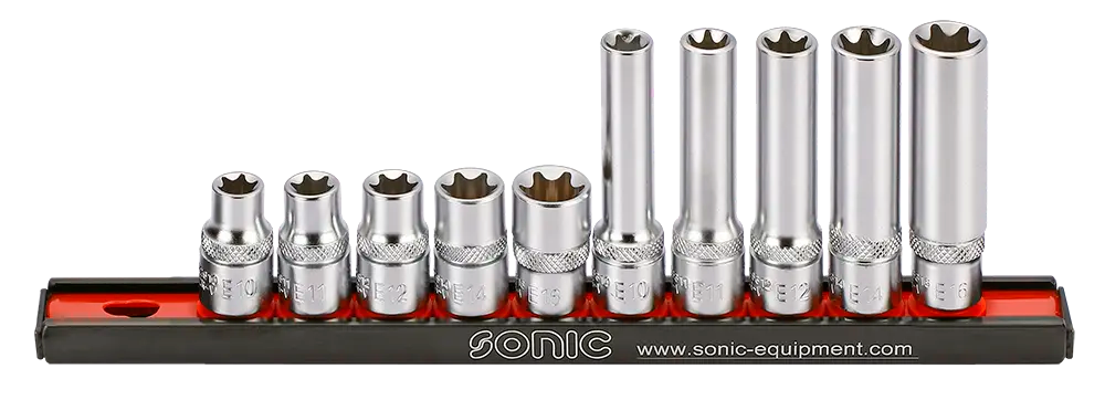 TX-E Socket Set on rail, 3/8", 10pcs