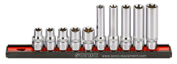 TX-E Socket Set on rail, 3/8", 10pcs