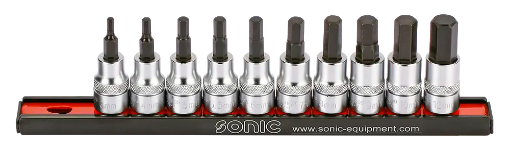 Hex Bit Socket Set on rail, 3/8", 10pcs