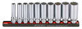 Flank Socket Set Deep on rail, 3/8", 12pt., 10pcs
