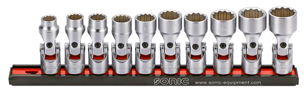 Cardan Socket Set on rail, 3/8", 12pt., 10pcs