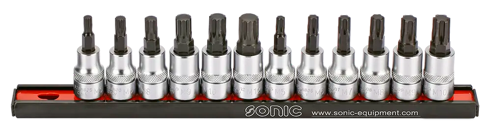 Ribe Bit Socket Set and Triple Square on rail, 3/8", 12pcs