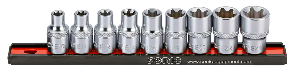 TX-E Socket Set on Rail, 1/2", 9pcs.