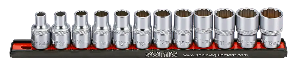 Socket Set on Rail, 1/2", 12pt. 12pcs.
