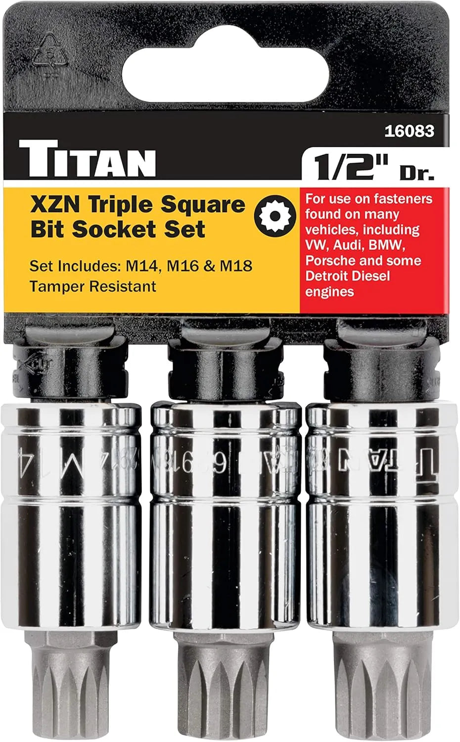Titan 16083 3-Piece 1/2 in. Drive Tamper-Res XZN Bit Socket Set