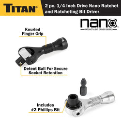Titan 11332 2-Piece Nano Ratchet & Bit Driver Set
