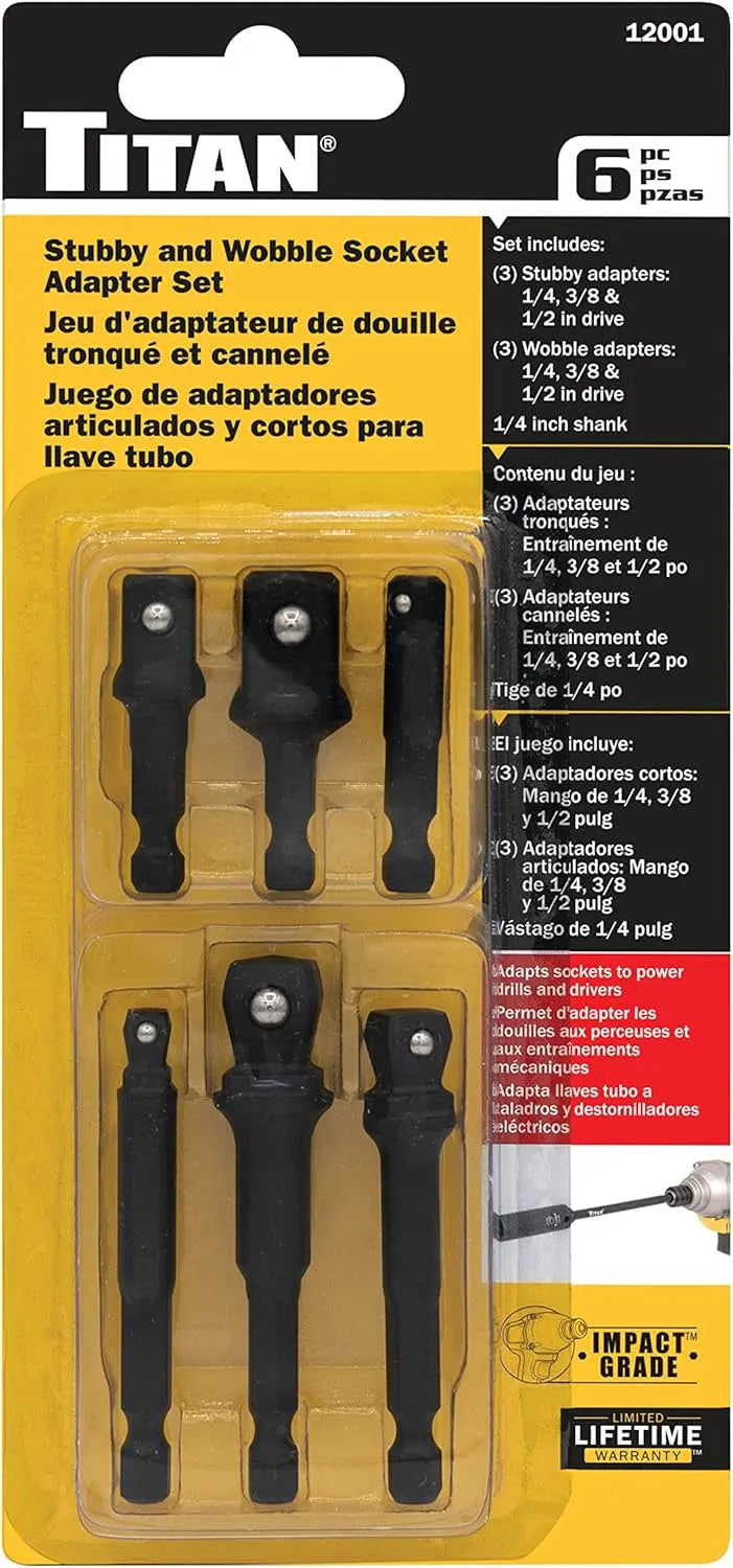 Titan 12001 6-Piece Stubby & Wobble Socket Adapter Set