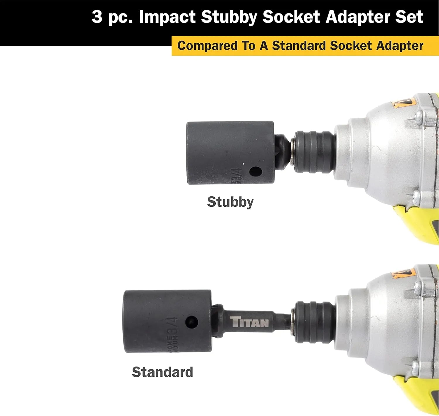 Titan 12061 3-Piece Stubby Impact Socket Adapter Set