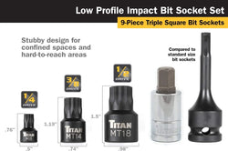 Titan 16138 9-Piece Stubby XZN Triple Square Impact Bit Socket Set