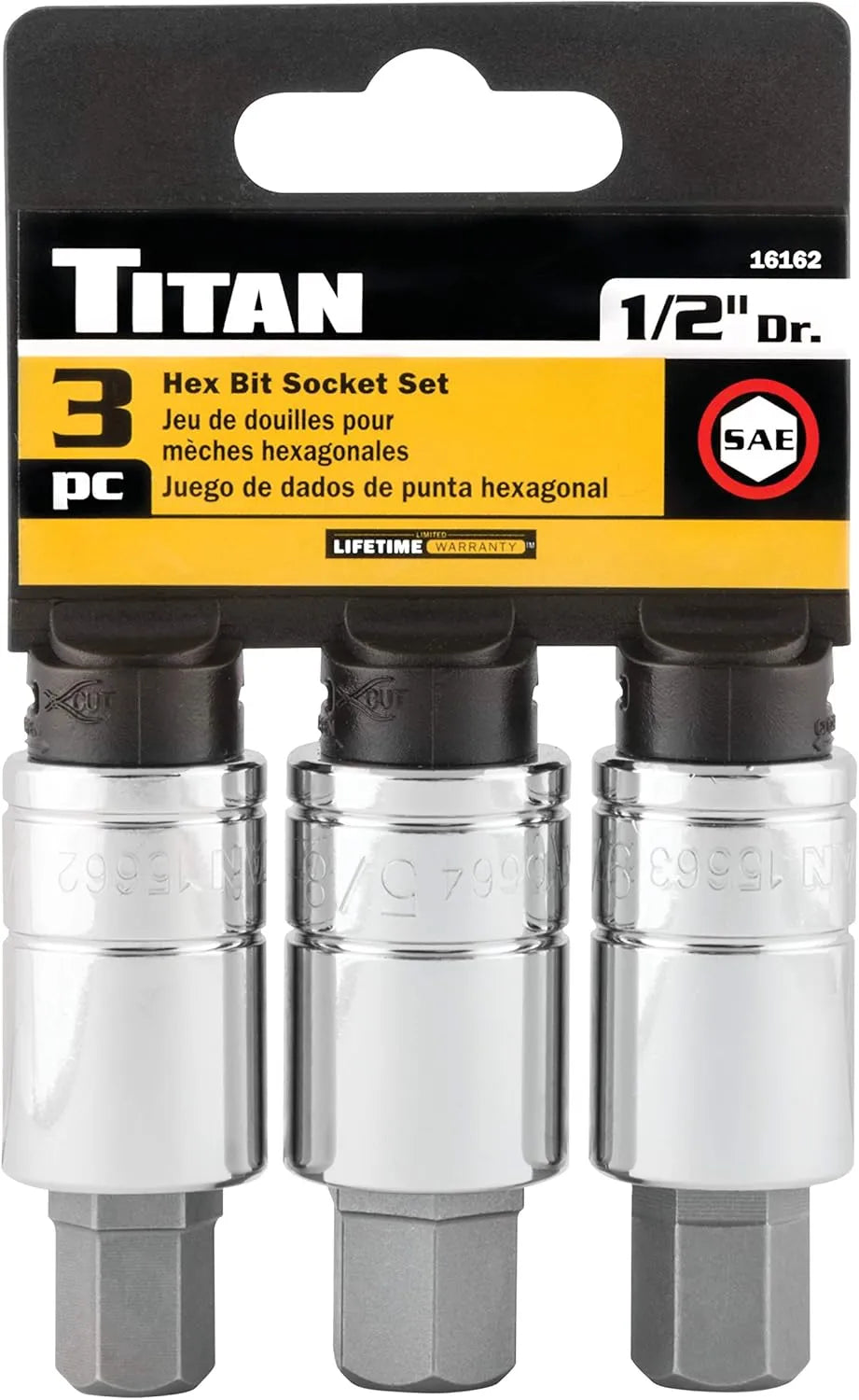 Titan 16162 3-Piece 1/2 in. Drive SAE Hex Bit Socket Set