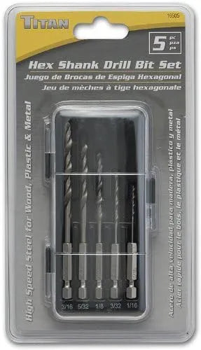 Titan 16505 5-Piece SAE Hex Shank Drill Bit Set