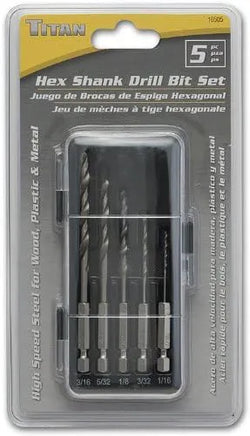 Titan 16505 5-Piece SAE Hex Shank Drill Bit Set