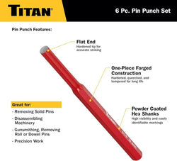 Titan 17073 6-Piece Pin Punch Set