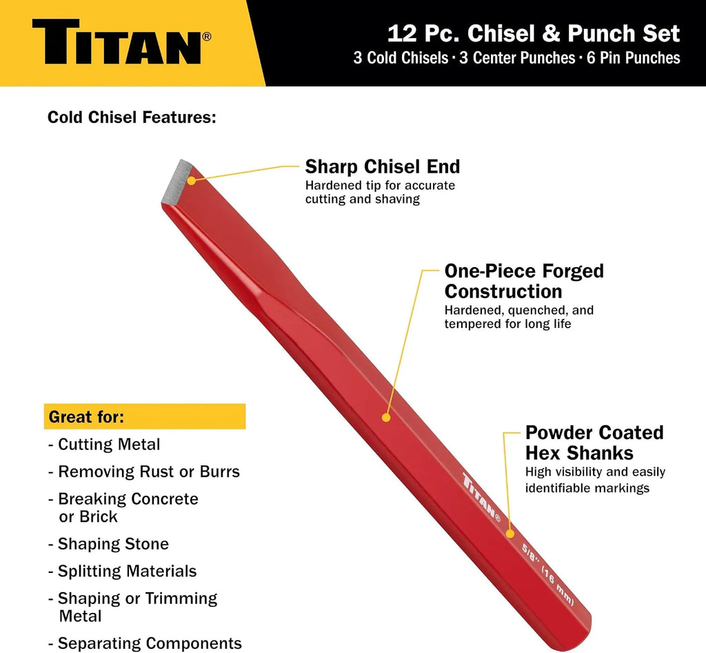 Titan 17080 12-Piece Chisel & Punch Set