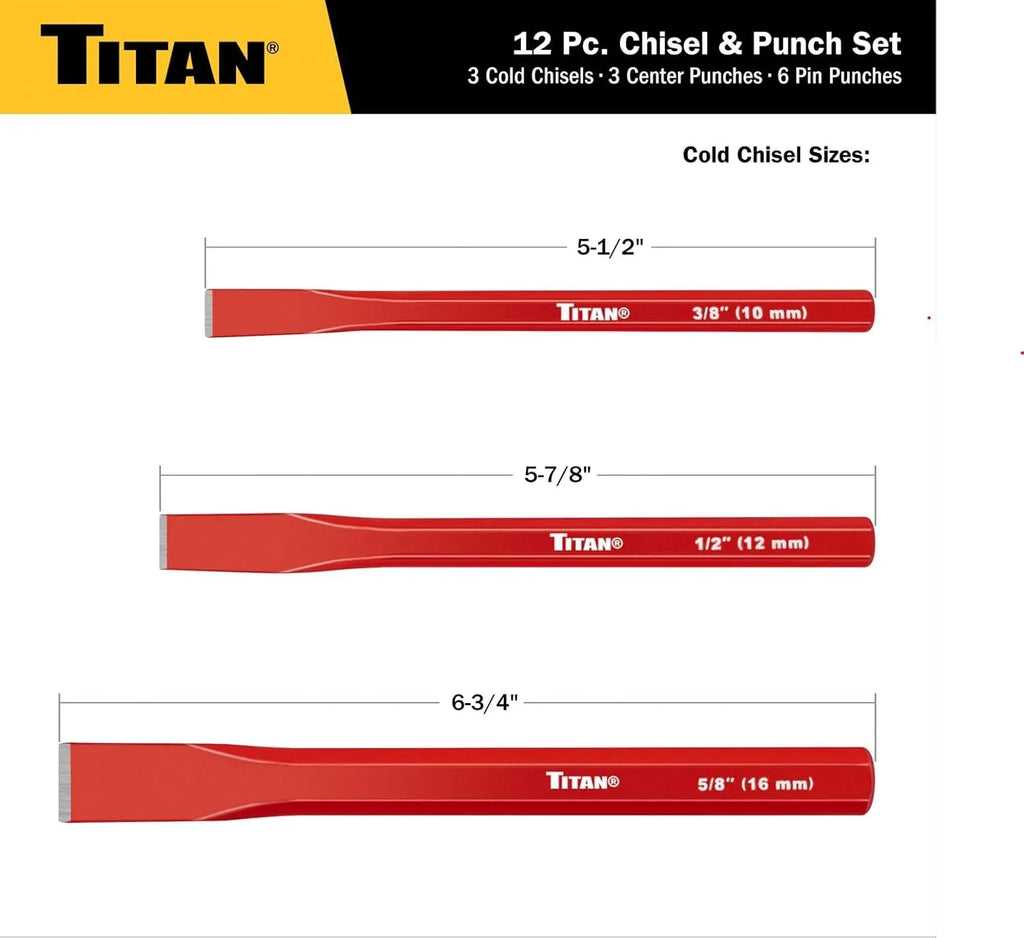 Titan 17080 12-Piece Chisel & Punch Set