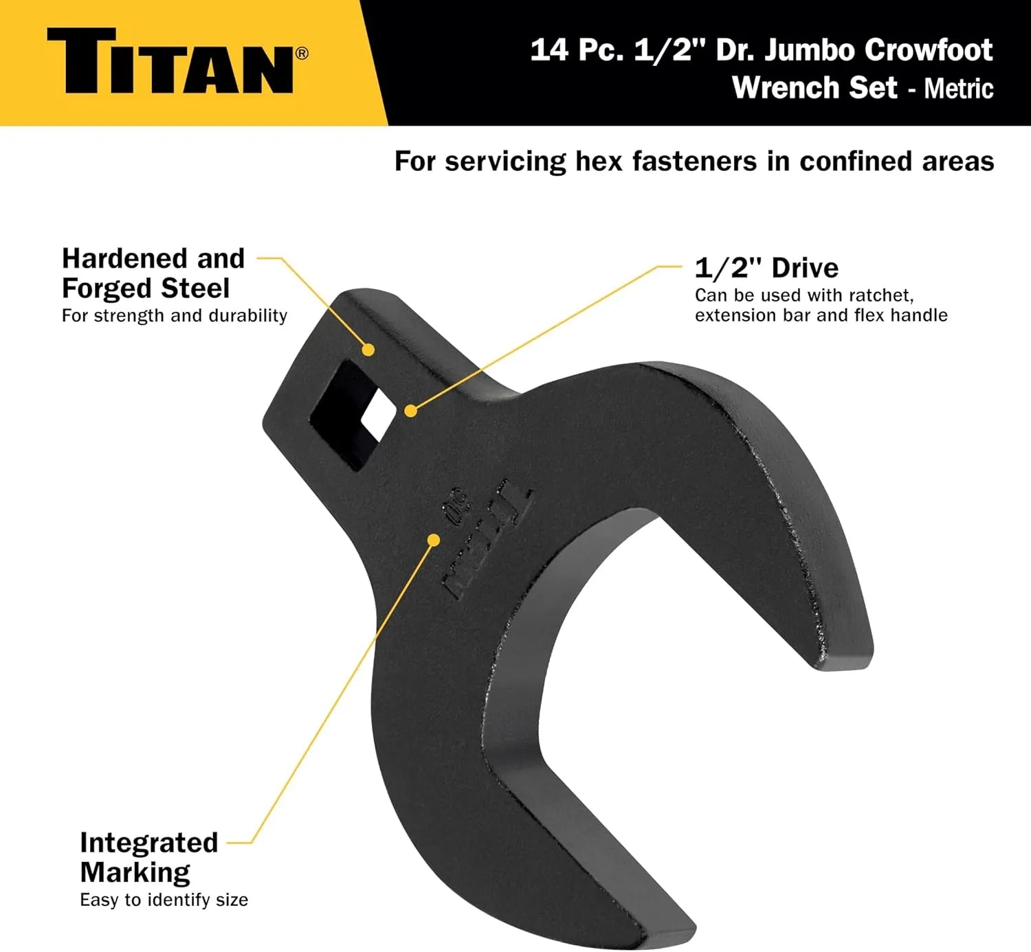 Titan 17299 14-Piece 1/2-Inch Drive Metric Jumbo Crowfoot Wrench Set