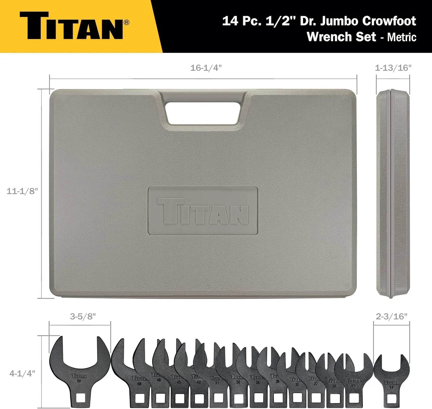 Titan 17299 14-Piece 1/2-Inch Drive Metric Jumbo Crowfoot Wrench Set