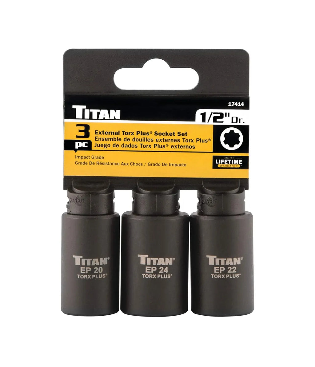 Titan 17414 3-Piece 1/2" Drive External Torx Plus Impact Sockets