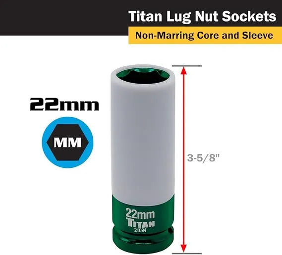 Titan 21094 22 mm 1/2 in. Drive Non-Marring Lug Nut Socket