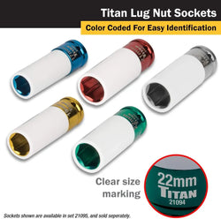 Titan 21094 22 mm 1/2 in. Drive Non-Marring Lug Nut Socket