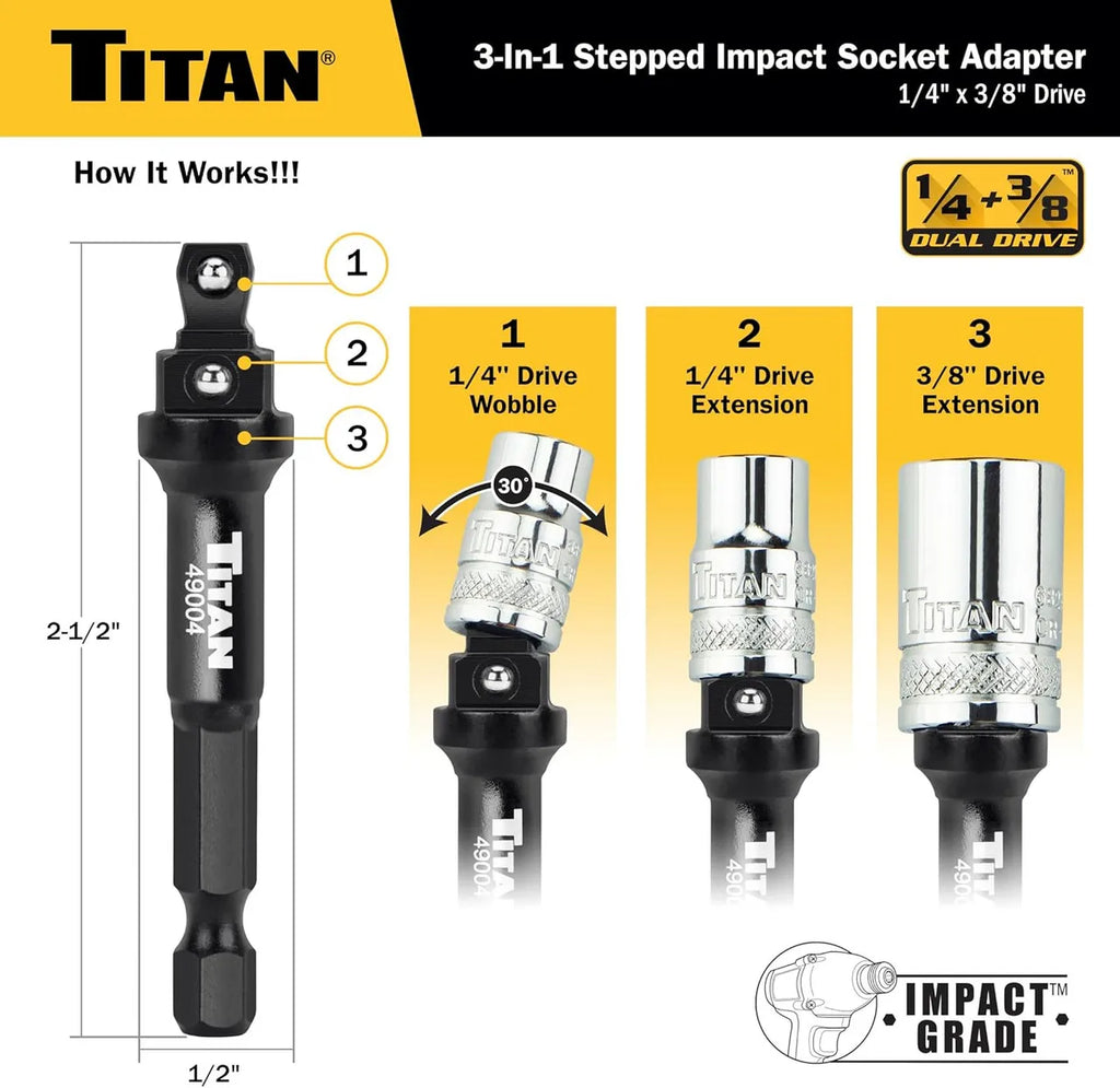 Titan 49004 1/4 & 3/8" Drive 3-in-1 Stepped Impact Socket Adapter