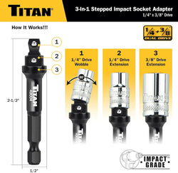 Titan 49004 1/4 & 3/8" Drive 3-in-1 Stepped Impact Socket Adapter