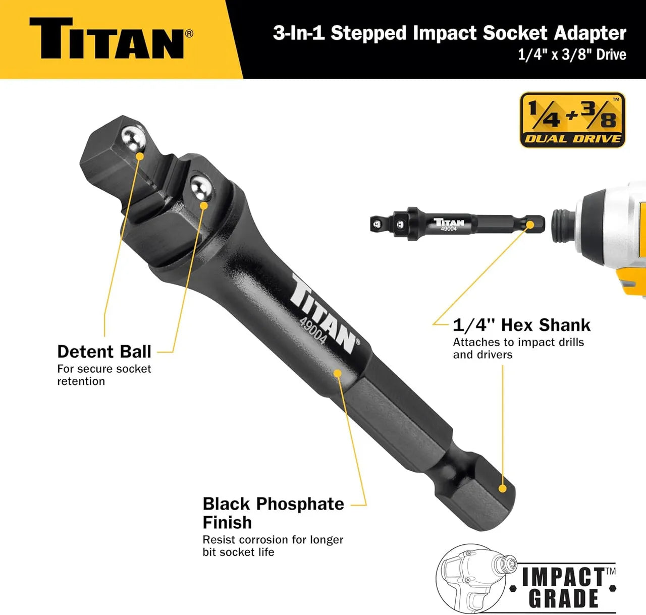 Titan 49004 1/4 & 3/8" Drive 3-in-1 Stepped Impact Socket Adapter