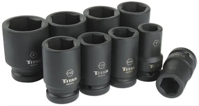 Titan 40309 9-Piece 1-Inch Drive 6-Point SAE Deep Impact Socket Set